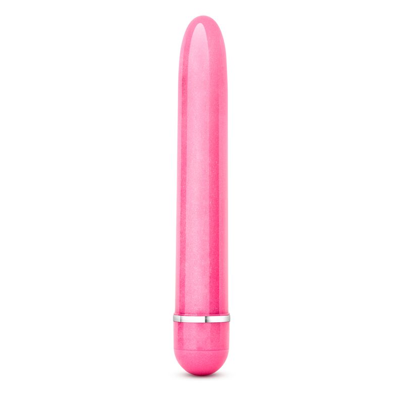 Slimline pink vibrator showcasing a waterproof multi-speed vibrator design with a pearl finish.