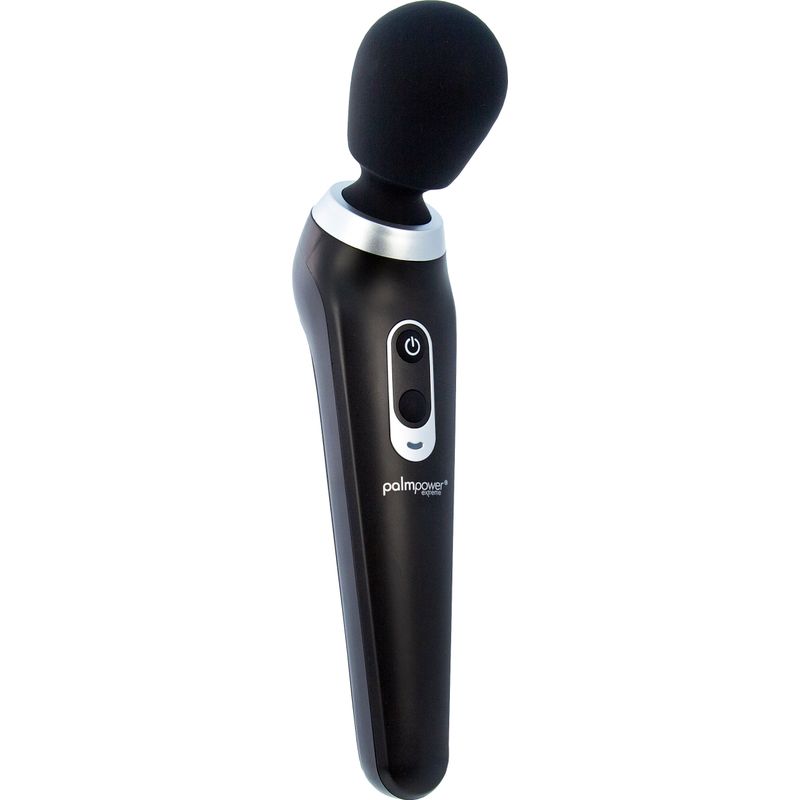 PalmPower Extreme Black rechargeable silicone wand with ergonomic design and broad flexible head.