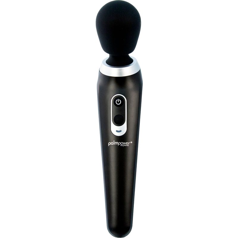 PalmPower Extreme black rechargeable silicone wand featuring ergonomic design and powerful vibration settings.