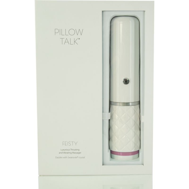 Pillow Talk Feisty thrusting vibrator in elegant packaging, showcasing luxurious design and functions.