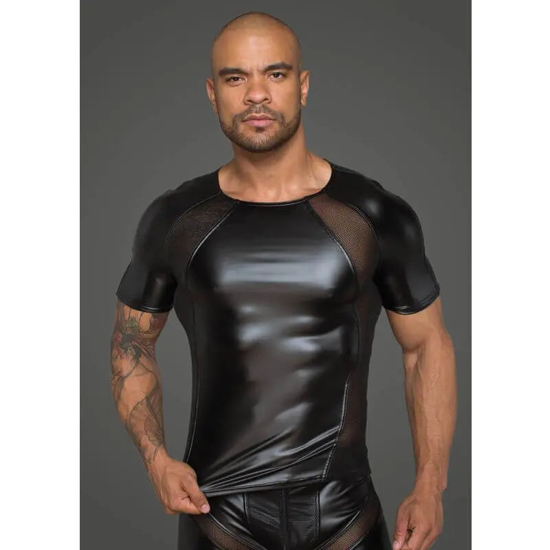 Power Wetlook Men T-shirt With 3D Net Noir Discreet Intimate Essentials.