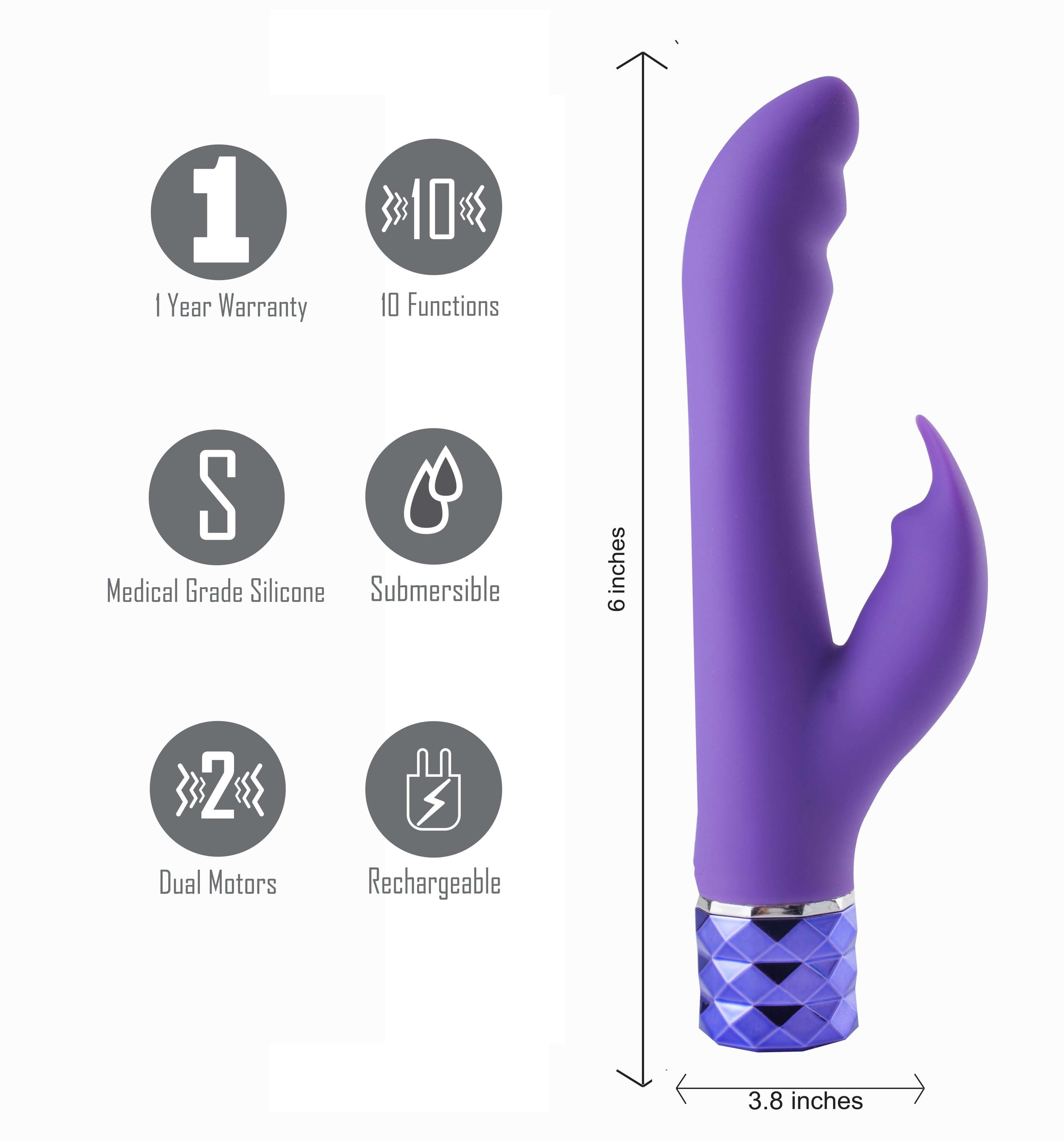 Maia Hailey USB rechargeable rabbit vibrator with dual motors, 10 functions, and made of medical grade silicone.