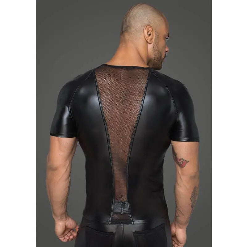 Power Wetlook Men T-shirt With 3D Net Noir Discreet Intimate Essentials.