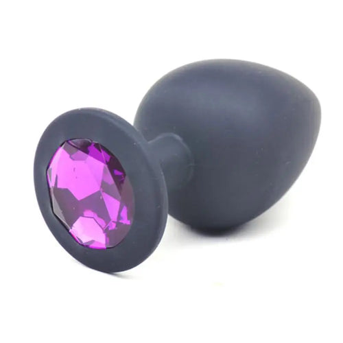 Black Silicone Anal Plug Large w Purple Diamond Daytona Discreet Intimate Essentials.