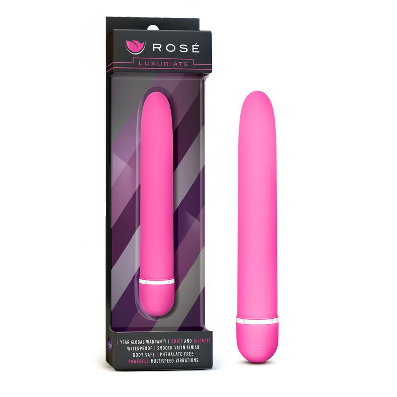 Luxury pink vibrator in packaging showcasing sleek design and smooth satin finish.
