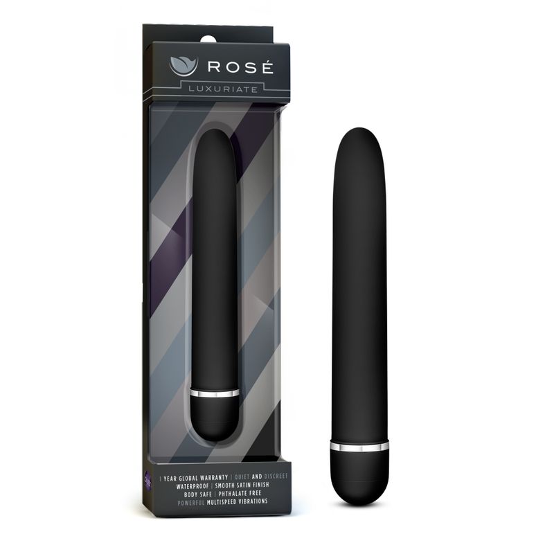 Rose Luxuriate Black sleek modern vibrator with satin finish and multispeed vibrations.