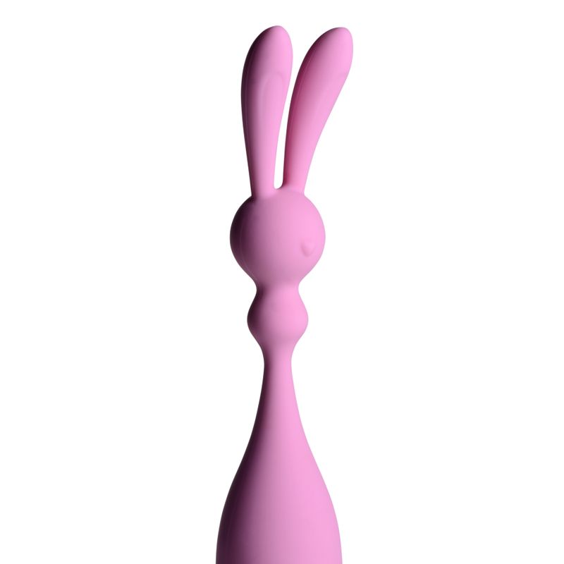 Bunny Rocket Silicone Vibrator featuring flexible ears and a smooth pink silicone design for body-safe pleasure.