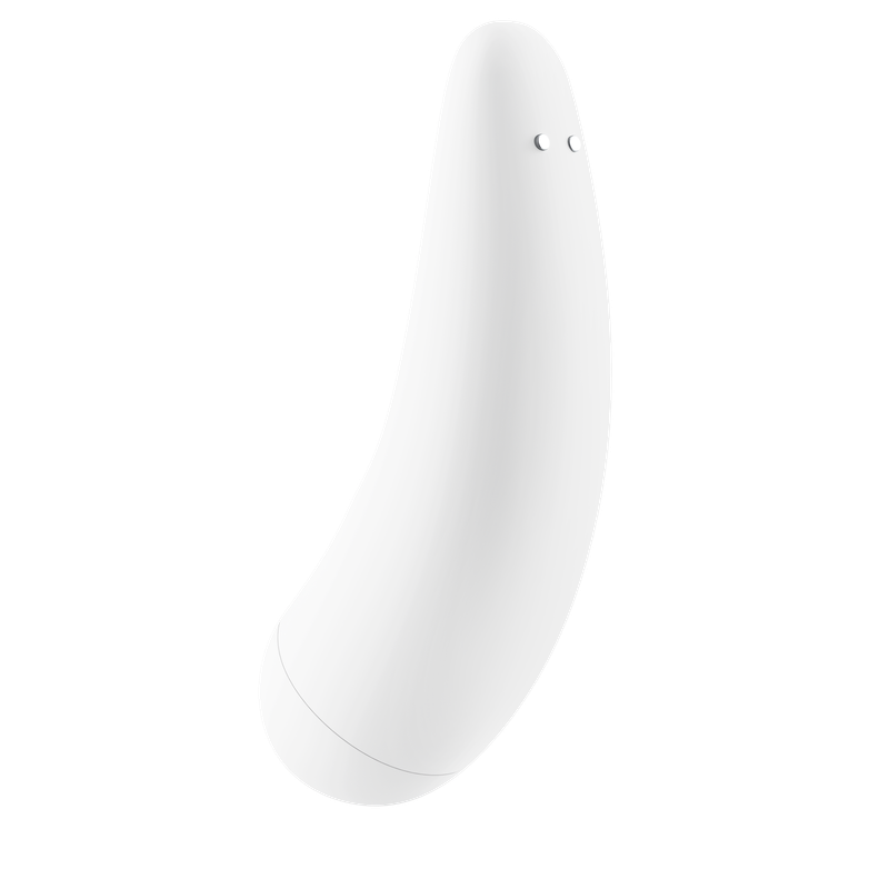 Satisfyer Curvy 1+ clitoral stimulator in sleek white design for enhanced pleasure and remote partner play.