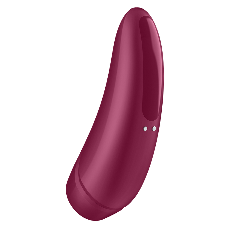 Satisfyer Curvy1+ clitoral stimulator in rose red, designed for enhanced pleasure and remote-partner play.