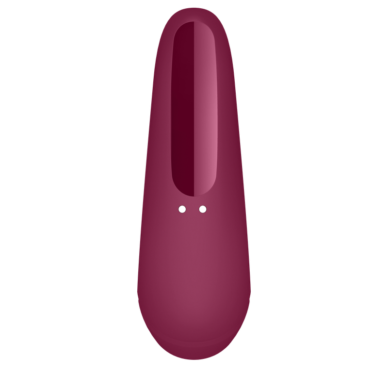 Satisfyer Curvy1+ clitoral stimulator in rose red, featuring ergonomic design and enhanced stimulation features.