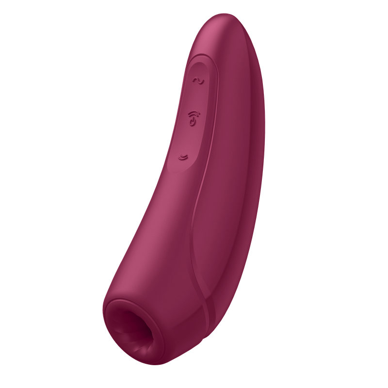 Satisfyer Curvy1+ Rose Red ergonomic clitoral stimulator for enhanced pleasure and remote partner play.