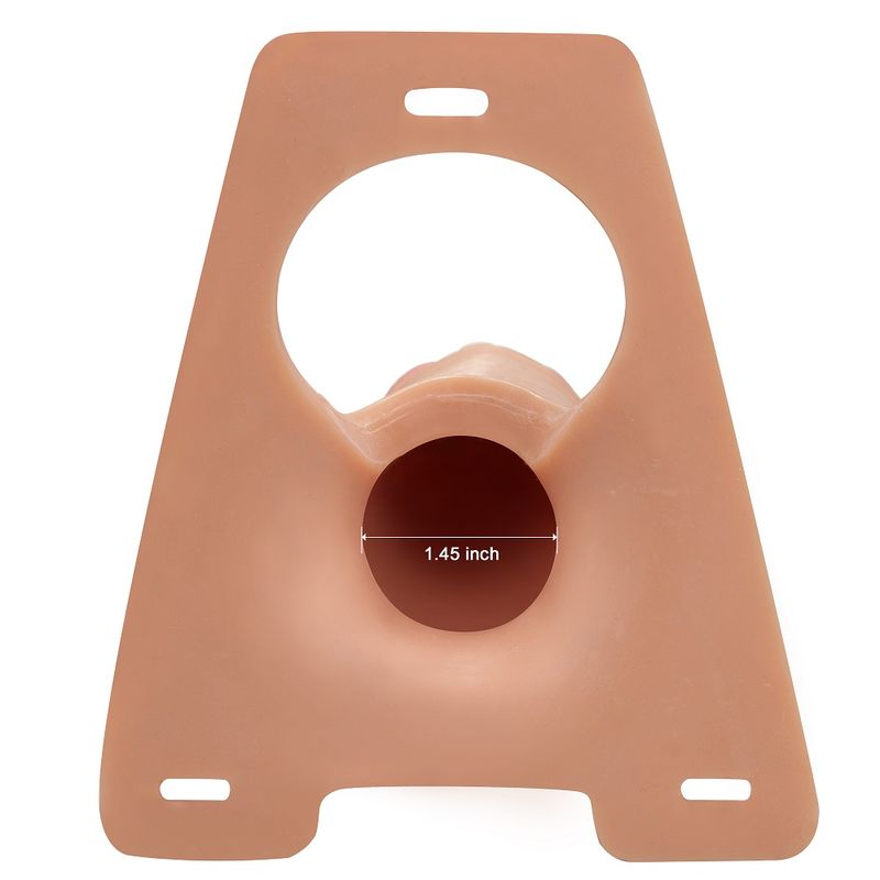 Realistic hollow strap on dildo showcasing lifelike silicone detail and opening measurement of 1.45 inch.