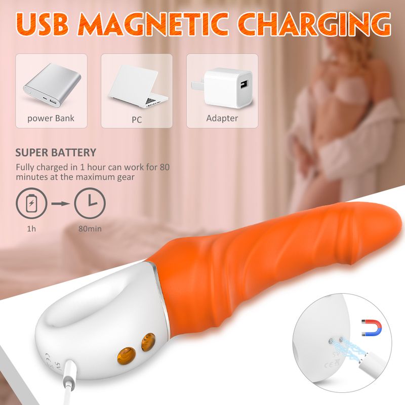 Tornado G-Spot Orange with USB magnetic charging features, designed for intimate essentials for her.