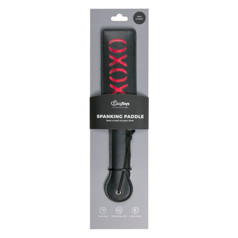 Paddle XOXO Black adult pleasure paddle for couples, featuring red inscription for playful spanking.
