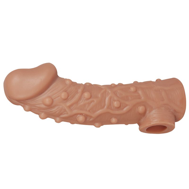 Medium cock sleeve, realistic soft silicone design with textured bead projections for intense stimulation.