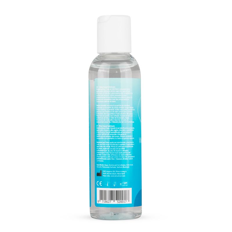 EasyGlide Water Based Lubricant 150ml bottle back view, featuring product details and ingredients.