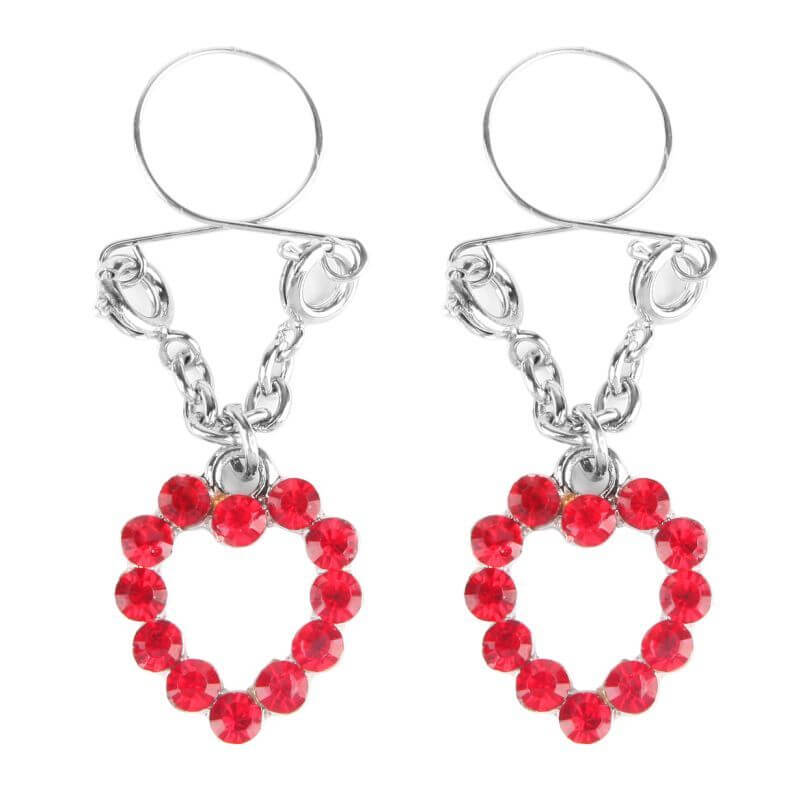 adjustable ruby hearts nipple jewellery featuring exquisite red heart designs with shiny crystals.