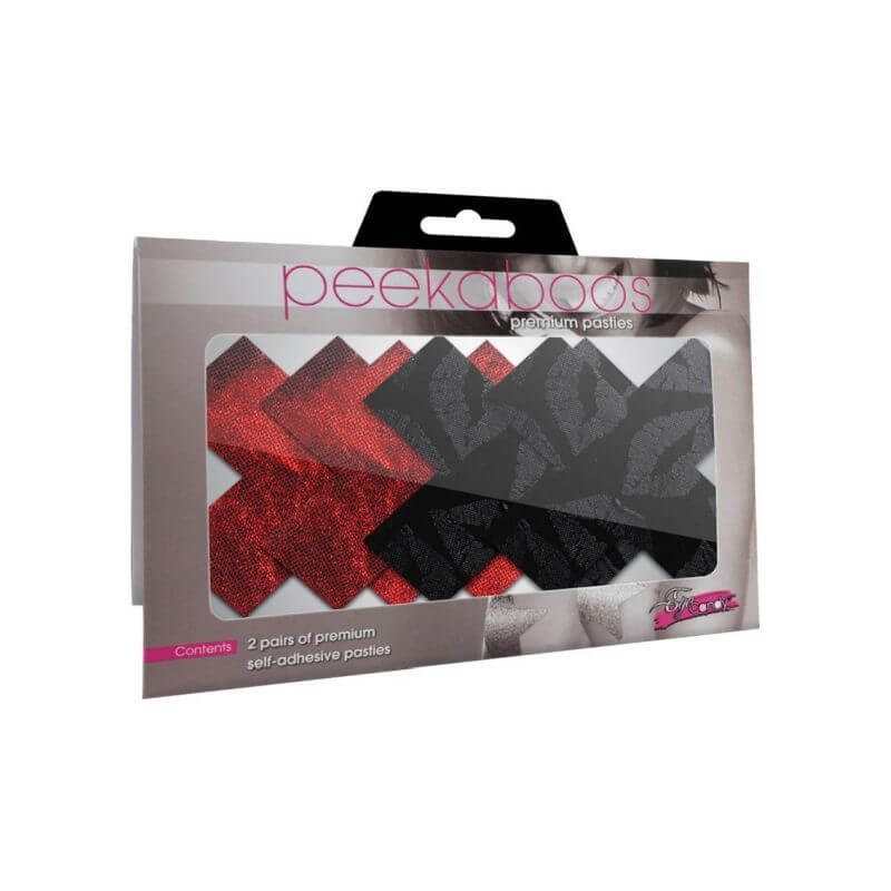Stolen Kisses X Pasties fashion pasties pack featuring red and black designs for stylish coverage.