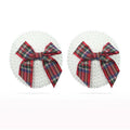 Reusable sequin nipple pasties with tartan bows, ideal for outfit accessories and nipple cover-ups.