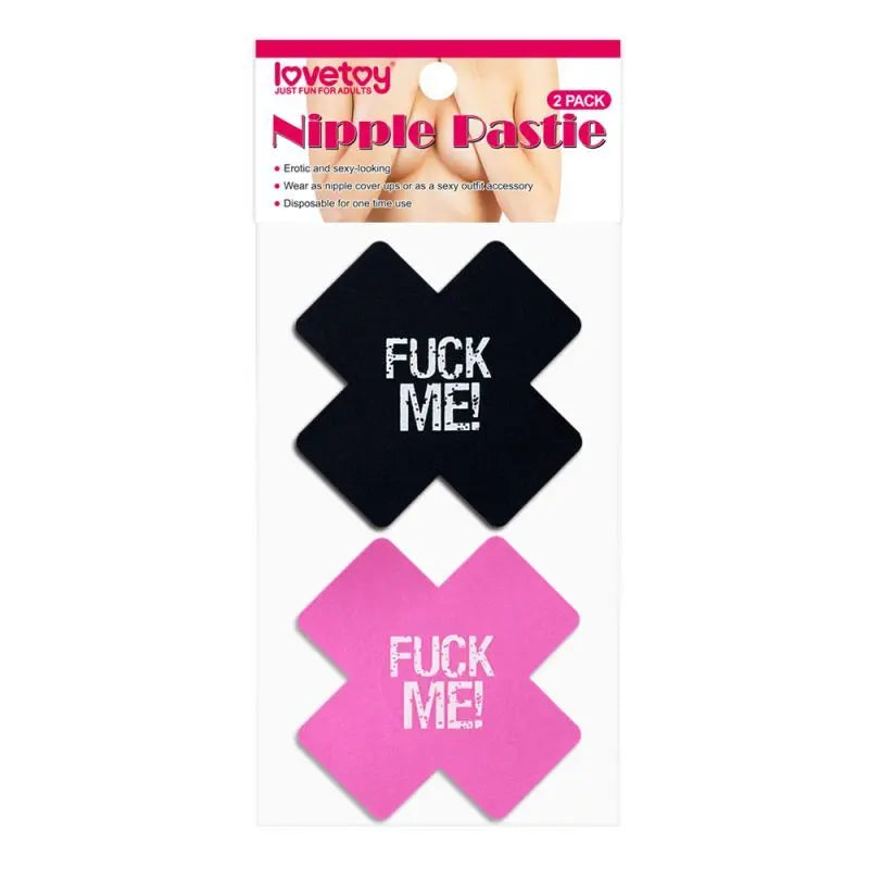FUCK ME Cross Pattern Nipple Pasties Twin Pk Lovetoy Discreet Intimate Essentials.