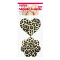 Leopard nipple pasties in heart and flower shapes, 2 pack, self-adhesive and hypoallergenic for sexy outfit accessorizing.