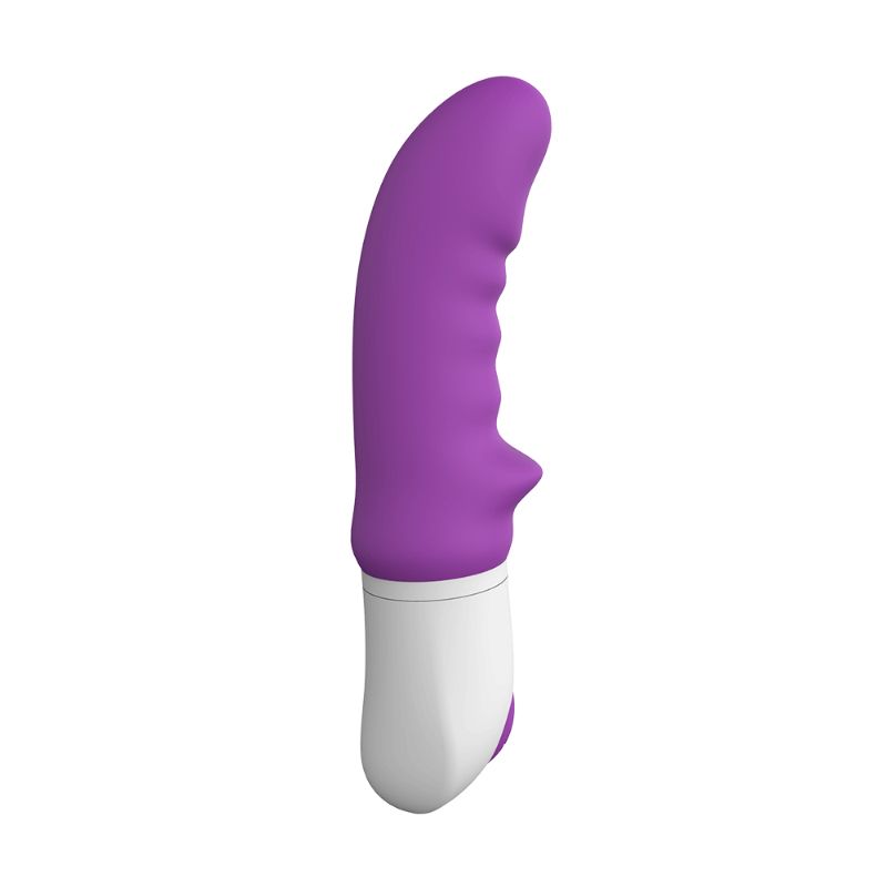 Sparta II vibrator side view, featuring a curved purple design and easy-grip handle for enhanced pleasure.