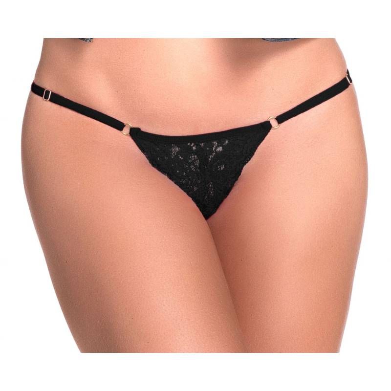 Lace Keyhole Pantie Black featuring adjustable sides and intricate lace design, perfect intimate essential for her.