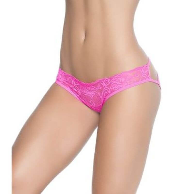 Caged lace pantie in vibrant pink featuring a low rise design and cage back detail.