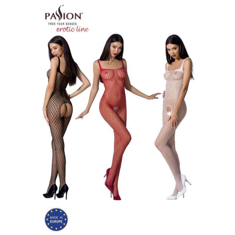 Bodystocking BS071 Red stylish fine mesh quality bodystocking with open crotch and rear, part of intimate essentials for her.