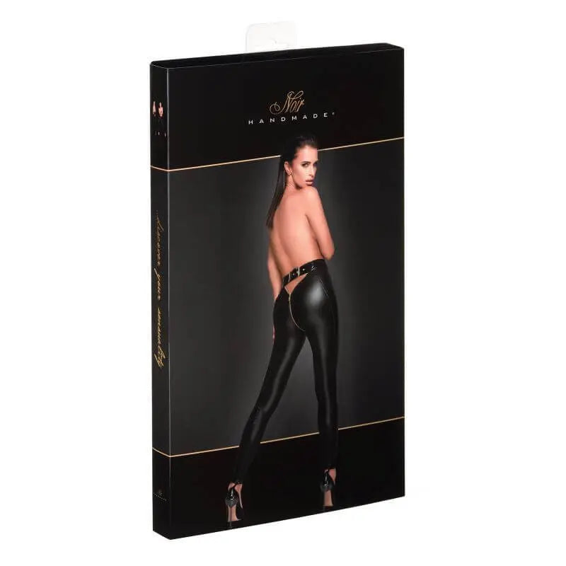 Low Cut  Back Leggings w Gold Zipper Noir Discreet Intimate Essentials.