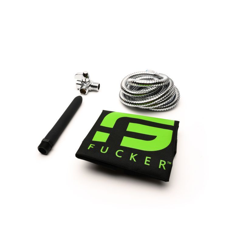 Sport Fucker Shower Kit Black 6in includes chrome hose, diverter switch, and silicone hose for intimate essentials.