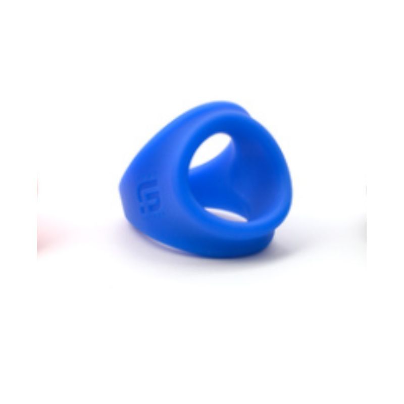 blue freeballer ring on a white background, highlighting its unique design and vibrant color.
