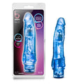 B Yours Vibe No 7 Blue, a realistic waterproof vibrator, 8.5 inches long with a tapered shaft, shown in packaging.