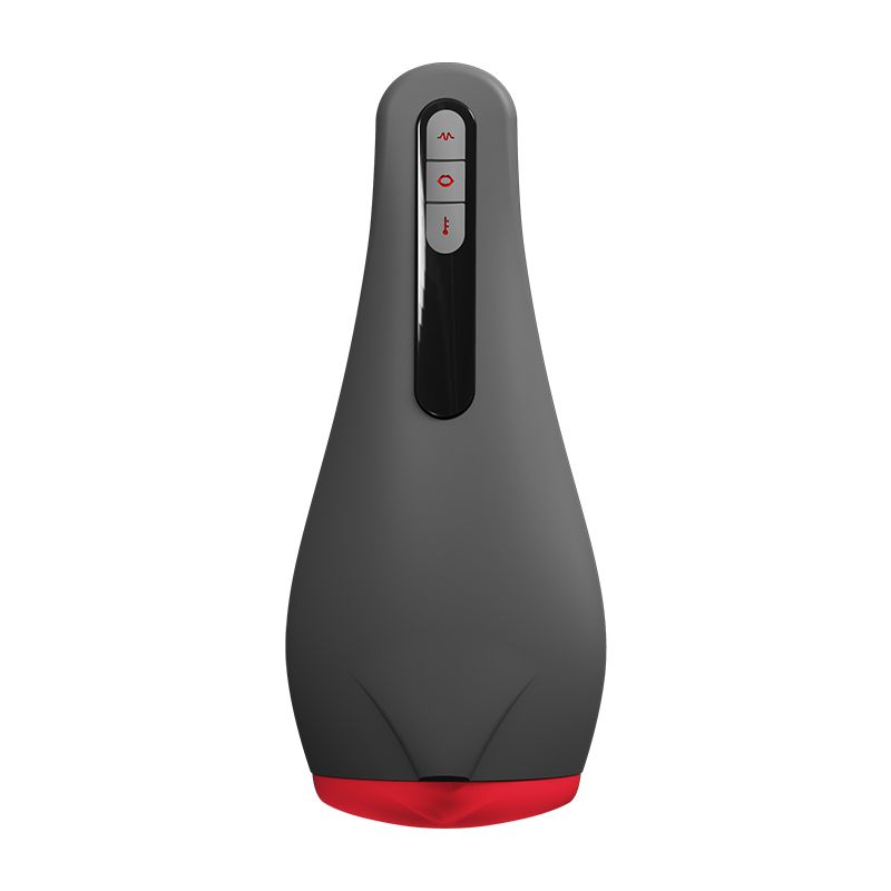 Airturn 2 heating suction masturbator with buttons and anti-slip design in a sleek black finish.