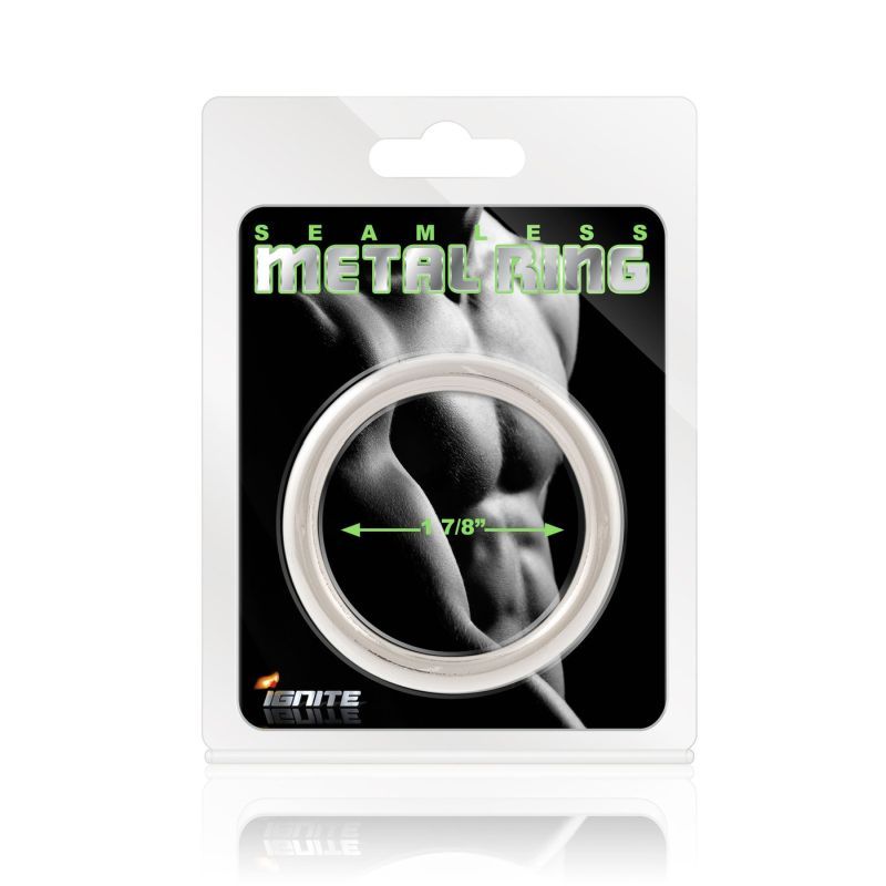 Seamless Metal Cock Ring 48mm in packaging, designed for men's intimate essentials and adult entertainment.