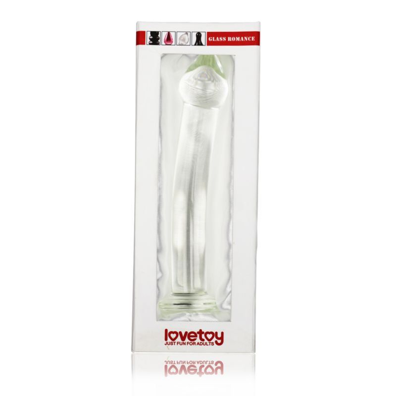 clear glass dildo 7.5 inch in luxury gift box, showcasing its stylish design and insertable length of 7 inches.