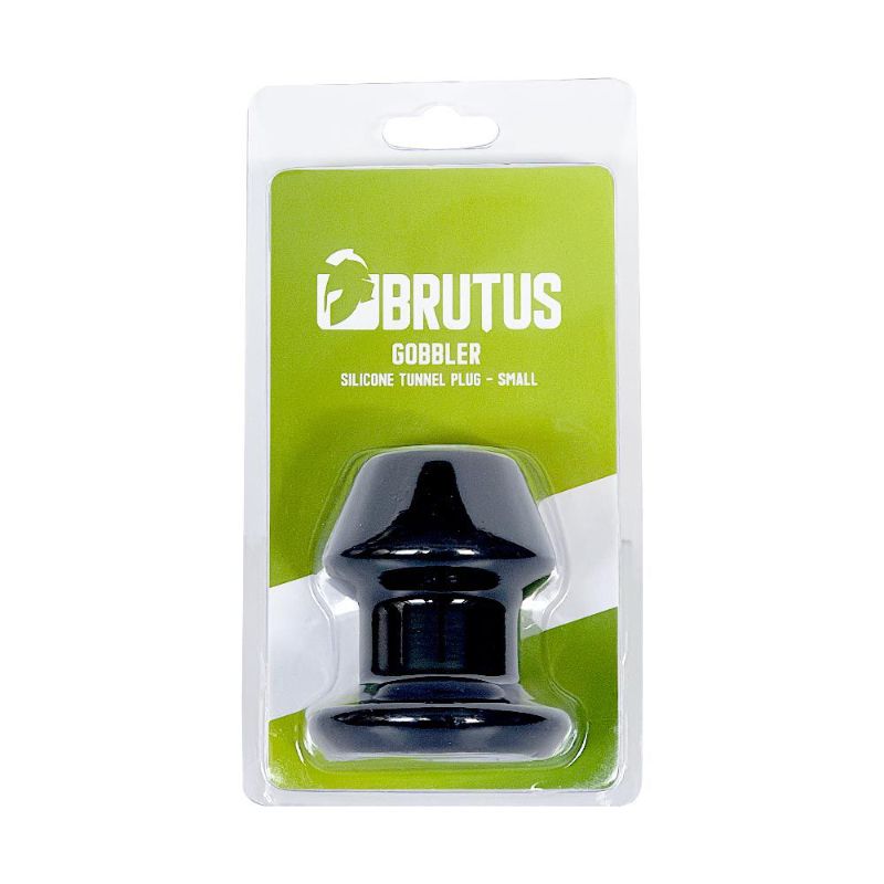 Brutus Gobbler Silicone Tunnel Plug S in packaging for intimate essentials and adult novelty store buyers.