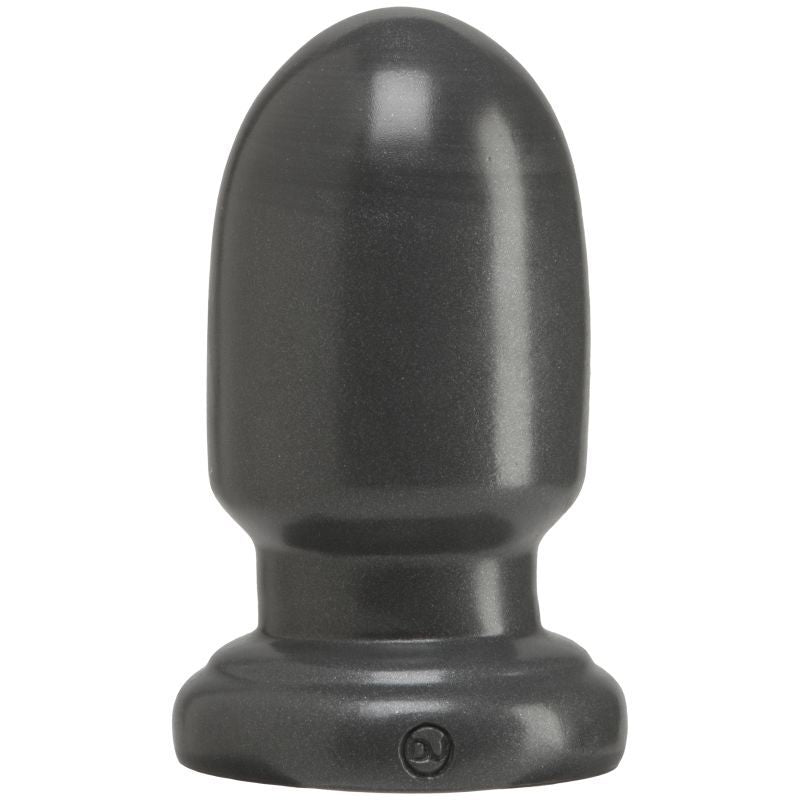 Shell Shock Small Anal Plug in gun metal finish, 6 inches tall, designed for comfortable and safe use.