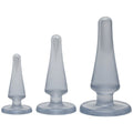 Crystal Jellies Anal Initiation Kit for beginners featuring three smooth anal plugs in varying sizes.