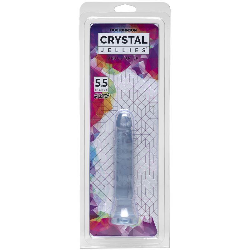 Doc Johnson Crystal Jellies Anal Starter toy for beginners, 5.5 inch clear design in packaging.