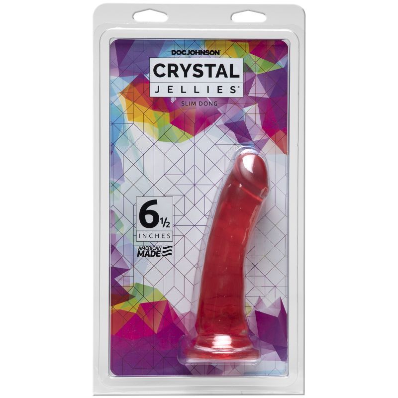 Pink slim dong in packaging, 6.5 inches, with vibrant colors and a smooth design for pleasure.