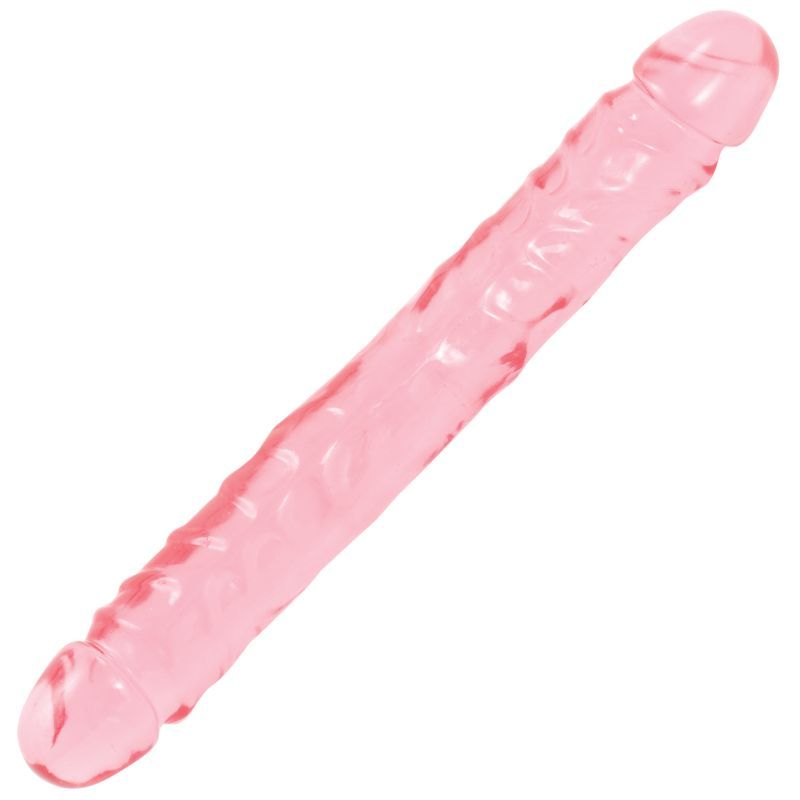 12 inch double dong pink with flexible shaft and veiny texture for enhanced pleasure.