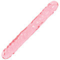 12 inch double dong pink with flexible shaft and veiny texture for enhanced pleasure.
