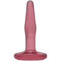 Small pink butt plug with tapered tip and wide base for safe, comfortable use, ideal for beginners.