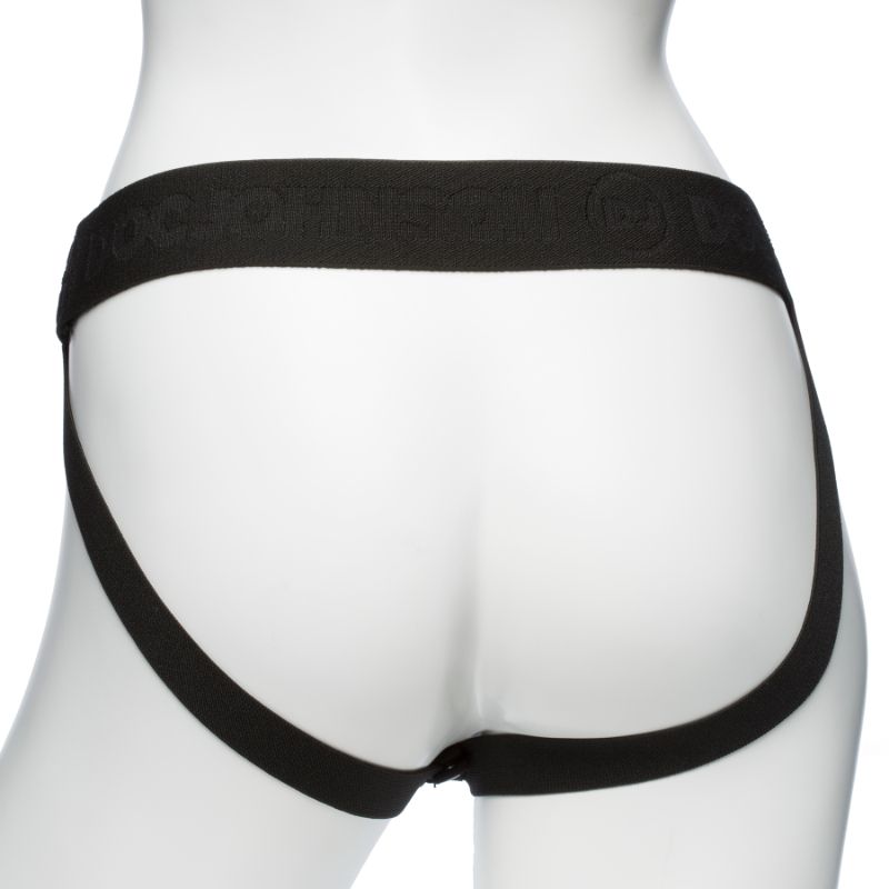 Be Strong 7.5in Slim Dong 2 Pc Hollow Silicone Strap-On Set harness back view on mannequin.