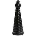 Intimidator Black anal pleasure dildo with ribbed shaft for enhanced stimulation and easy insertion.