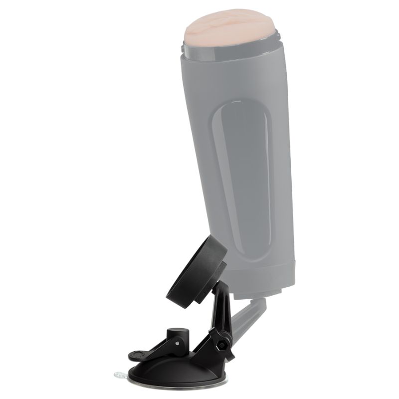 Suction cup accessory for Main Squeeze with adjustable arm for hands-free use on smooth surfaces.