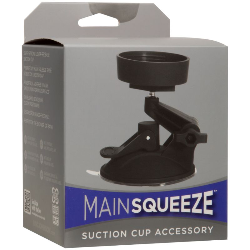 Suction Cup Accessory for Main Squeeze in packaging, designed for hands-free use on smooth surfaces.