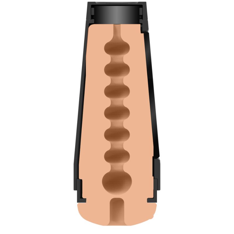 The Virgin masturbator showing detailed interior design with textured ridges for enhanced stimulation.