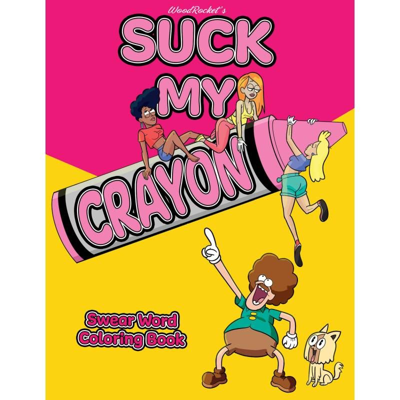 Suck My Crayon Colouring Book featuring fun illustrations for adult colouring book swear words.